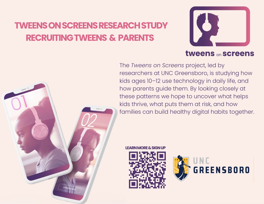 Tweens on Screens research study flyer: recruiting tweens and parents